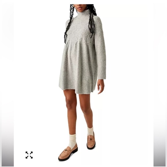 Free People Jaci Sweater Dress Gray Small Turtleneck Babydoll Wool Blend - Picture 2 of 11